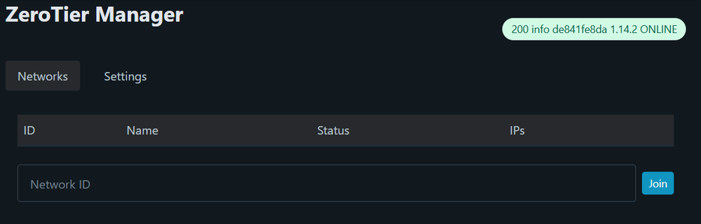 BlueOS の ZeroTier Manager で Network ID を入力して Join