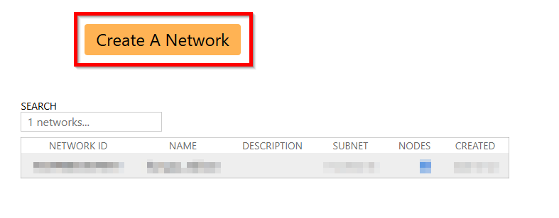 ZeroTier の管理画面にある Create A Network ボタン