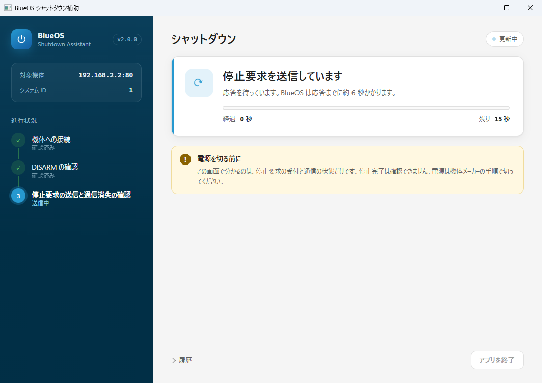 停止要求を送信しています