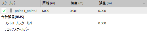 スケールバーの行に、距離 1.000、精度 0.001、誤差 0.000 と出ている