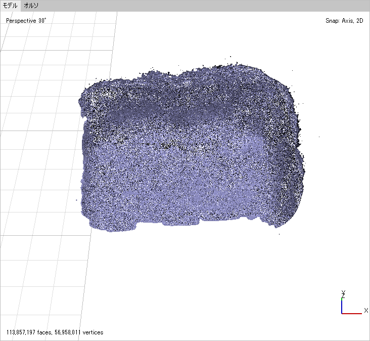 三角形の辺だけを表示した3Dモデル。面が細かく、ほぼ塗りつぶしに見える