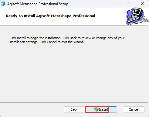 Ready to install の画面。Install のボタンを赤枠で示している